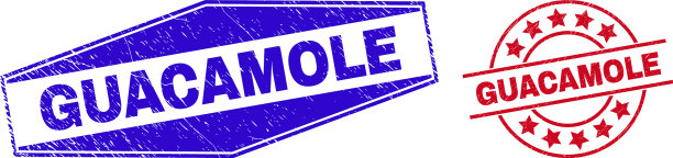 鳄梨色拉酱印章，圆形和六角形图片下载