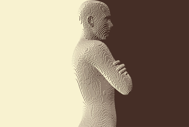 一个困惑的男人把双臂交叉在胸前。失败与成功之间的正确选择。困难的决定和怀疑的概念。管理和领导能力。体素的艺术。3 d矢量插图。图片下载