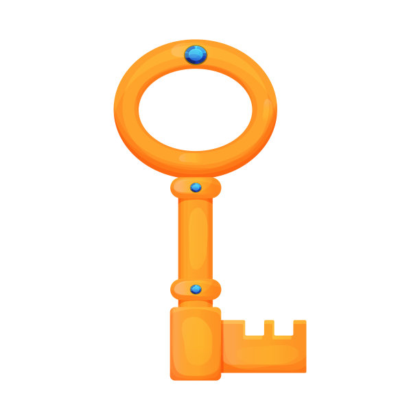 金钥匙，古堡工具卡通风格孤立在白色背景上。仙女漫画ui游戏资产。明亮的神秘物体。。矢量图图片下载