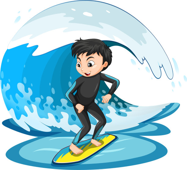 一个男孩在孤立的水波上冲浪图片下载
