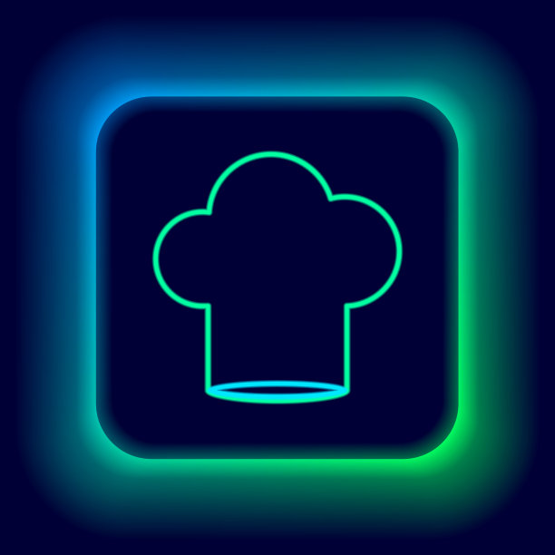 发光的霓虹灯线厨师帽图标孤立在黑色图片下载