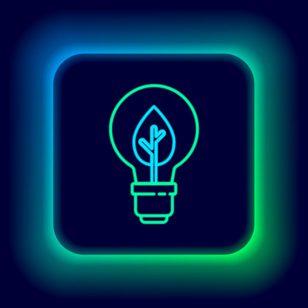 发光的霓虹灯线灯泡与叶子图标图片下载