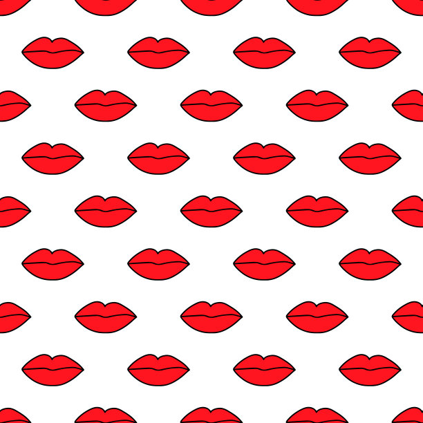 无缝模式的红色唇膏吻在白色。嘴唇打印矢量插图。完美的情人节明信片，贺卡，纺织品设计，织物，包装纸图片下载