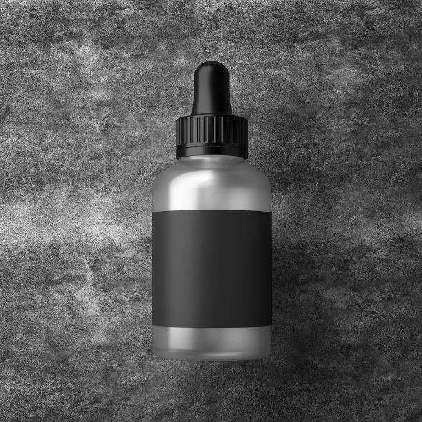 黑瓶现代设计滴眼器。孤立的背景。三维演示图片下载