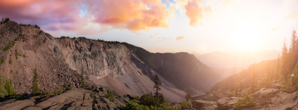 加拿大山脉景观的全景图片下载