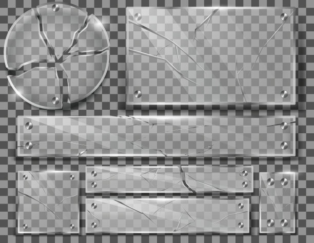 放置破碎的透明玻璃板图片下载