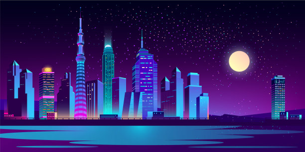 城市景观与霓虹摩天大楼图片下载