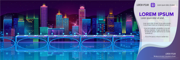 霓虹灯下的夜城旗帜图片下载