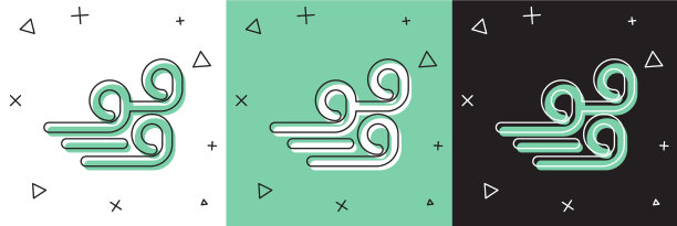 设置风天气图标孤立在白色和绿色图片下载