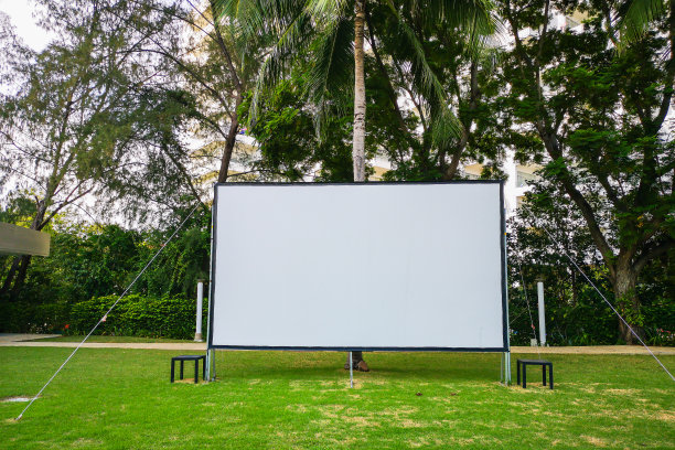 户外放映机屏幕上的聚会庭院图片下载