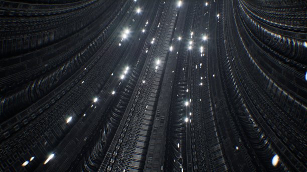 外星表面纹理闪闪发光的空间隧道背景3D渲染图片下载