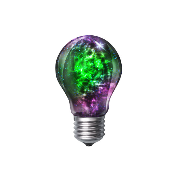 一个灯泡里的太空星系。孤立在白色背景上。空间能量的概念。新的强大的想法。能量守恒。图片下载