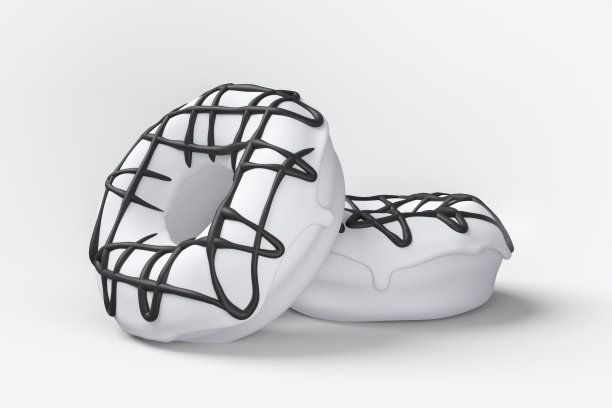 一套飞行单色甜甜圈与黑色洒在白色背景图片下载