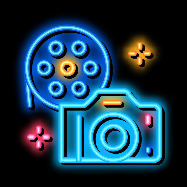 相机胶片霓虹辉光图标图片下载