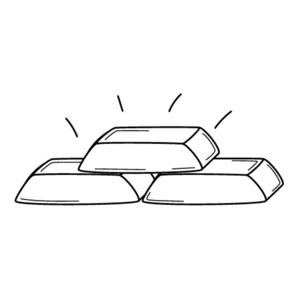 三根金条，贵金属。手绘的黑白矢量插图。孤立在白色背景上。图片下载