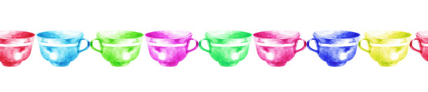 多色杯无缝模式。水彩图片下载