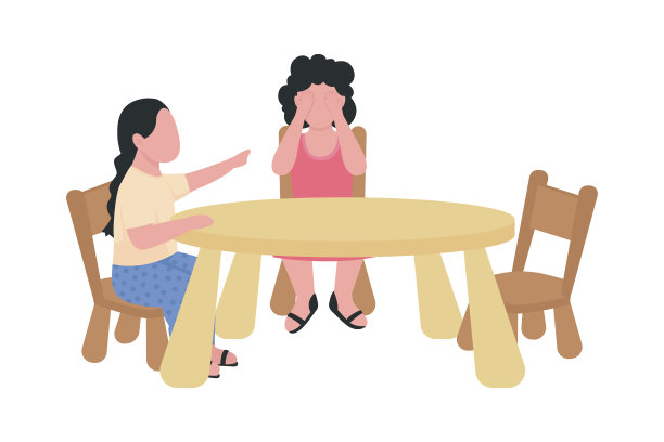 学龄前儿童吵架半平色矢量人物图片下载