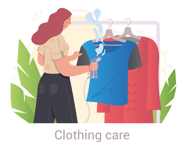 年轻的女性角色正在白色的背景上蒸衣服准备出售图片下载