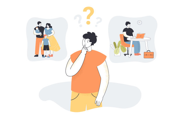 男人选择家庭和工作平面矢量插图图片下载