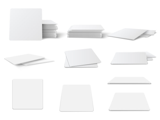 现实的圆形和正方形桌子杯垫模型设置。图片下载