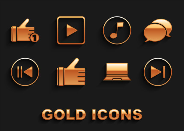 设置手像，语音气泡聊天，快进，笔记本电脑，倒带，音乐笔记，音调，播放方形图标。向量图片下载