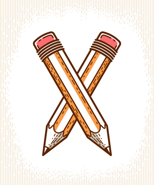 两支交叉铅笔矢量简单时尚的标志或图标，为设计师或工作室，创意竞争，设计师团队，线性风格。图片下载