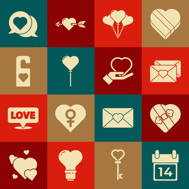 日历与2月14日，糖果在心形盒子，信封情人节，气球形式，请不要打扰，心的讲话泡泡和手的图标。向量图片下载