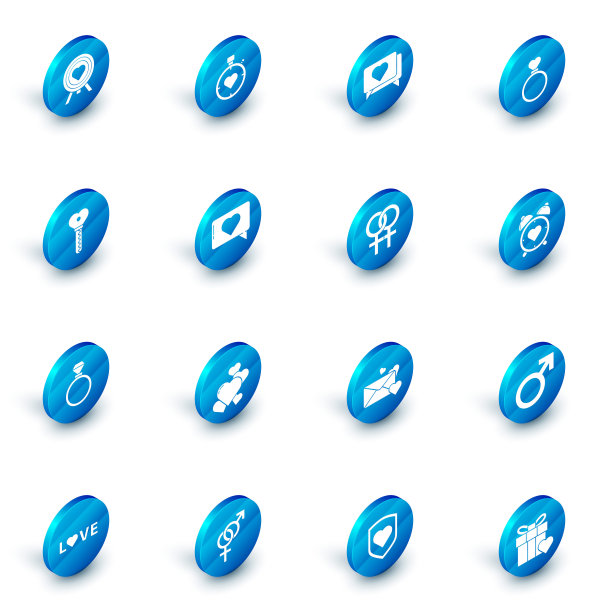 心在秒表的中心，喜欢和心，结婚戒指，钥匙形状，闹钟和女性的性别符号图标。向量图片下载