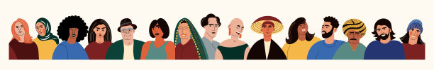 用不同文化人物肖像的多样性和包容性概念说明。文化多样性网络旗帜丰富多彩多元化人群。平面矢量卡通图案孤立在白色上图片下载