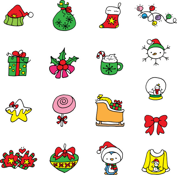 矢量插图卡通圣诞小玩意系列图片下载