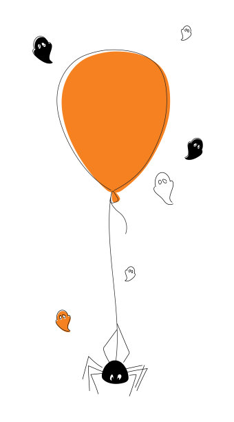 万圣节的气球。蜘蛛在一个橙色的气球上飞行。图片下载