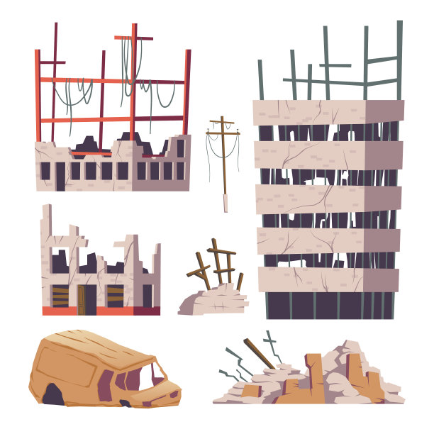 废弃的房屋和废弃的汽车堆成旧建筑图片下载