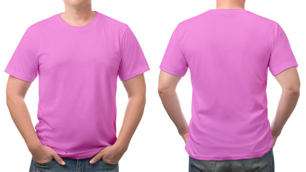 靠近粉红色t恤上的棉质男子图案孤立在白色上。图片下载