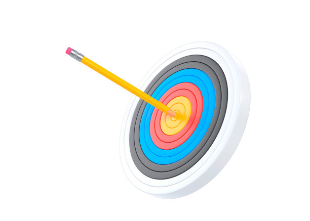 铅笔在目标中心孤立在白色背景上图片下载