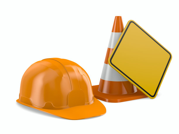橙色安全帽和白色背景的交通锥。孤立的3 d演示图片下载