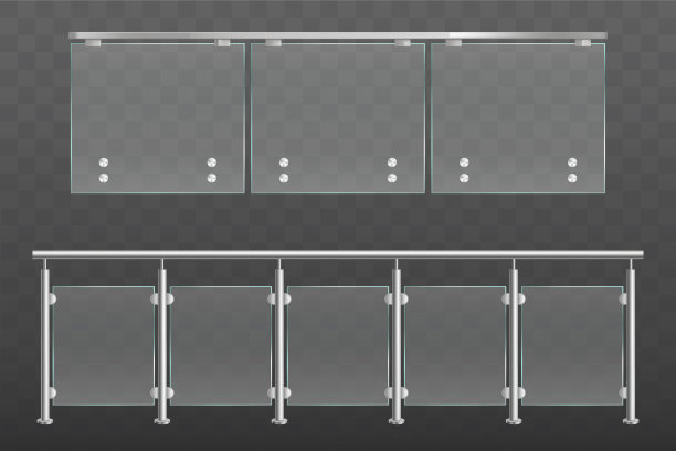 玻璃栏杆与金属扶手隔离设置图片下载