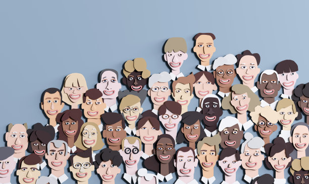 很多人的脸都是纸做的。剪纸设计3D渲染图片下载