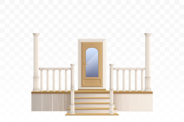 木制前门和门廊楼梯图片下载