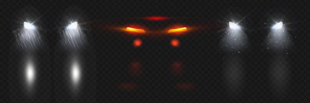 在雨雪交加的夜晚，汽车的前灯闪闪发光图片下载