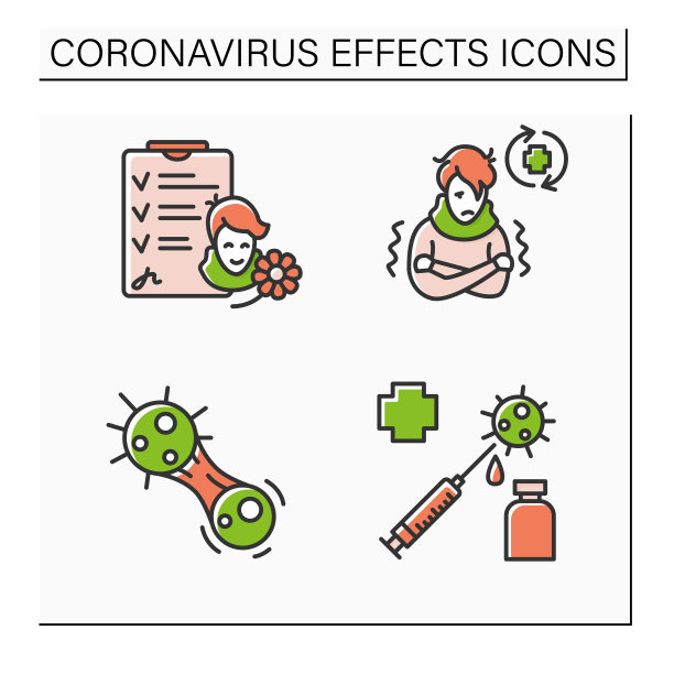冠状病毒影响颜色图标集图片下载