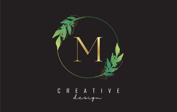字母m标志设计与大写的叶子细节图片下载