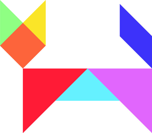 白色上的猫形彩色七巧板拼图图片下载