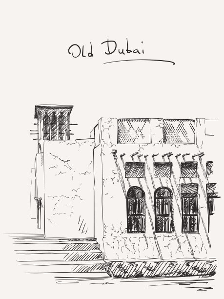 描绘迪拜古老的传统城市建筑图片下载