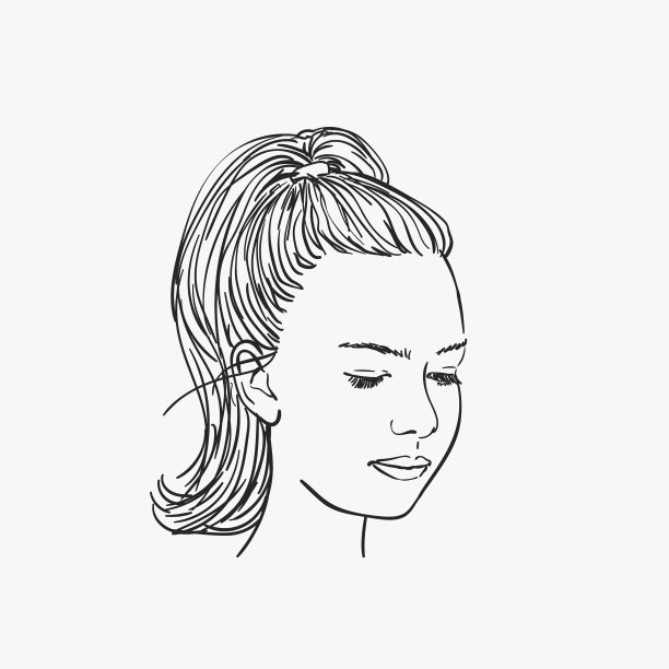素描女孩的头严肃的眼睛向下看图片下载