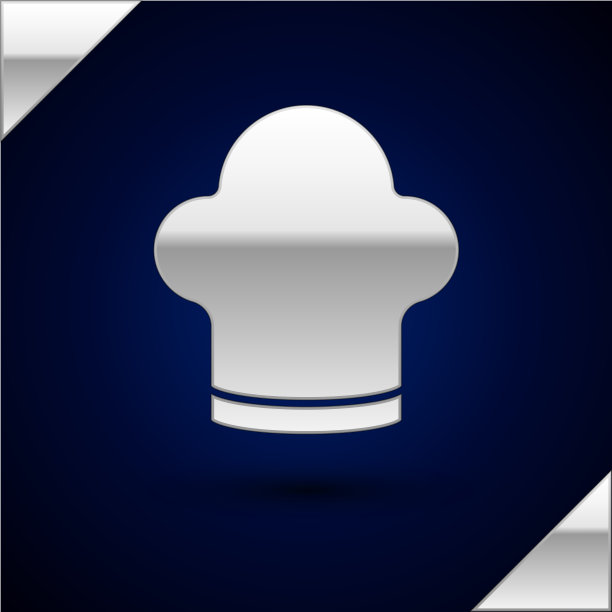 银色厨师帽图标孤立在深蓝色图片下载
