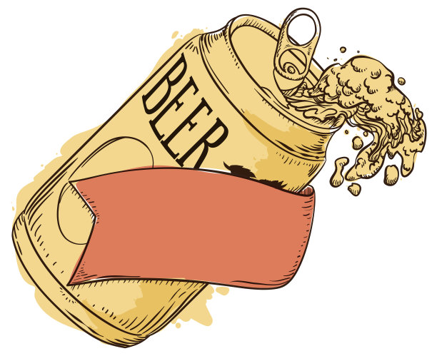 一个啤酒罐和丝带的彩色画图片下载