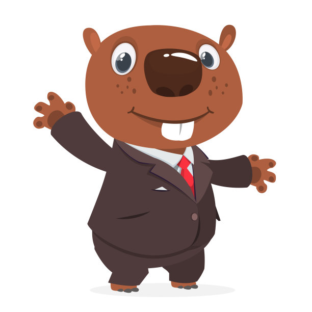 穿着燕尾服或西装的卡通搞笑海狸。矢量插图孤立图片下载