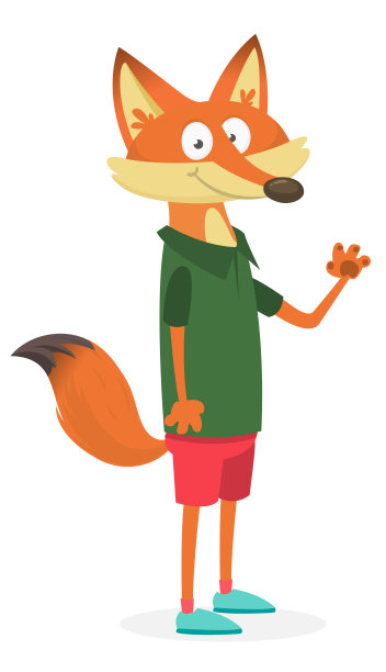 卡通滑稽而快乐的狐狸穿着时髦的花式服装。矢量插图孤立。图片下载
