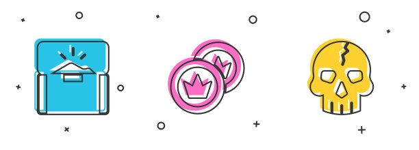 设置古董宝箱海盗硬币和头骨图片下载