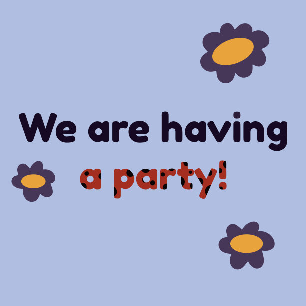 我们正在举行一个有彩色字母的聚会。瓢虫点缀。紫色的花。矢量插图。图片下载